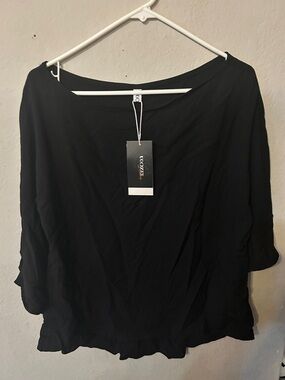 Black Women's Blouse - Elegant Scoop Neck Top